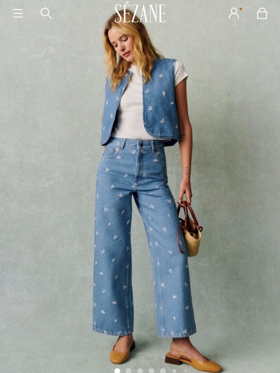 Sezane Denim - Sezane Flower Embroidery Blue Denim Jeans